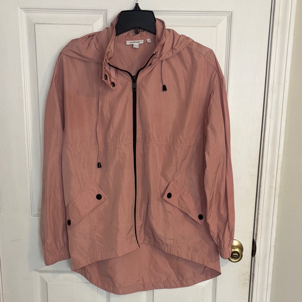 Chico's Light Pink Utility Jacket Wind breaker with hood size 8 (. Chicos 1)